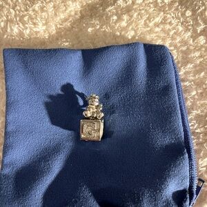 Silver Teddy Bear Charm with Block - 925 Sterling Silver baby block spells GIRL